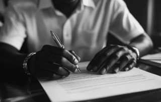 Personne signant un document avec stylo.